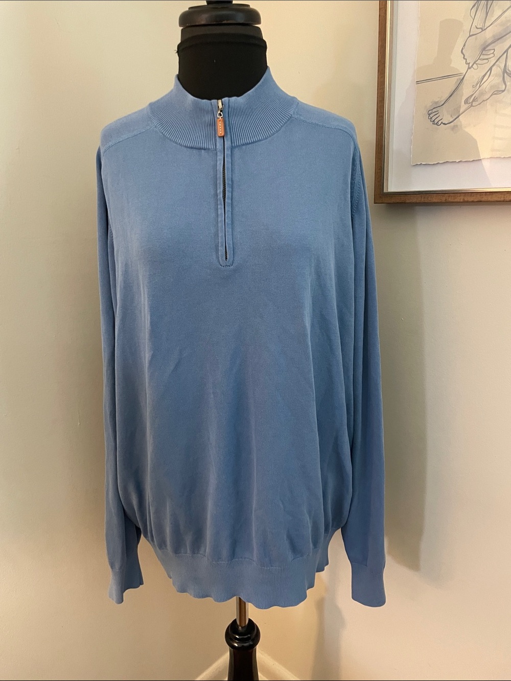 Peter Millar | Men's 1/4 zip 100% cotton blue sweater-XXL